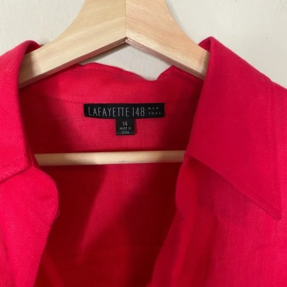 Lafayette 148 New York Red Button Down Shirt - Picture 2 of 5